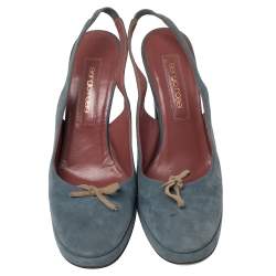 Pre Owned Sergio Rossi Blue Suede Slingback Sandals Size 37