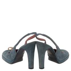 Pre Owned Sergio Rossi Blue Suede Slingback Sandals Size 37