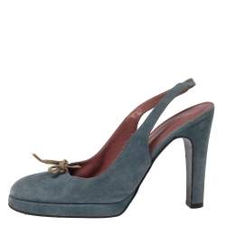 Pre Owned Sergio Rossi Blue Suede Slingback Sandals Size 37
