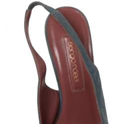 Pre Owned Sergio Rossi Blue Suede Slingback Sandals Size 37