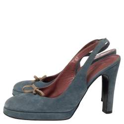 Pre Owned Sergio Rossi Blue Suede Slingback Sandals Size 37