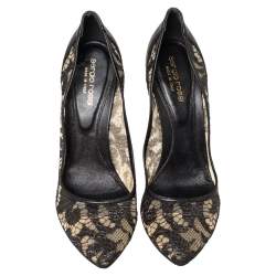 Pre Owned Sergio Rossi Black Lace And Leather Pumps Size 39