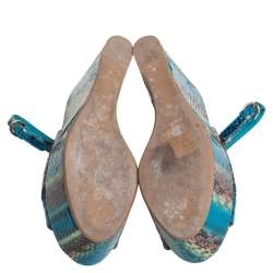 Pre Owned Sergio Rossi Multicolor Python Embossed Leather Platform Wedge Sandals Size 38