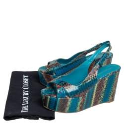 Pre Owned Sergio Rossi Multicolor Python Embossed Leather Platform Wedge Sandals Size 38