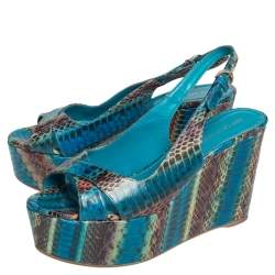 Pre Owned Sergio Rossi Multicolor Python Embossed Leather Platform Wedge Sandals Size 38