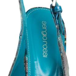 Pre Owned Sergio Rossi Multicolor Python Embossed Leather Platform Wedge Sandals Size 38