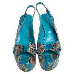 Pre Owned Sergio Rossi Multicolor Python Embossed Leather Platform Wedge Sandals Size 38