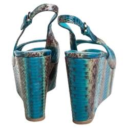 Pre Owned Sergio Rossi Multicolor Python Embossed Leather Platform Wedge Sandals Size 38