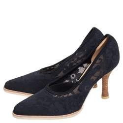 Pre Owned Sergio Rossi Black Floral Stretchable Fabric Pumps Size 38.5