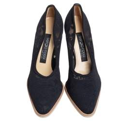 Pre Owned Sergio Rossi Black Floral Stretchable Fabric Pumps Size 38.5