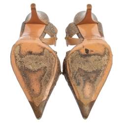 Pre Owned حذاء كعب عالي سيرجيو روسي مقدمة مدببة فتحة كعب فينتدج حافة جلد وكارونج رمادي/ بيج مقاس 41