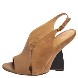 Pre Owned صندل سيرجيو روسي فتحة كعب سويدي وجلد بيج داكن مقاس 38