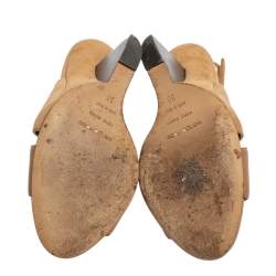 Pre Owned صندل سيرجيو روسي فتحة كعب سويدي وجلد بيج داكن مقاس 38