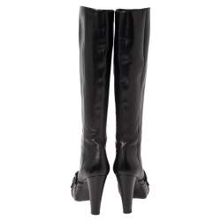Pre Owned Sergio Rossi Black Leather Knee Boots Size 40