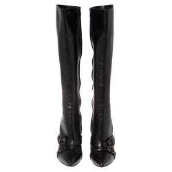 Pre Owned Sergio Rossi Black Leather Knee Boots Size 40