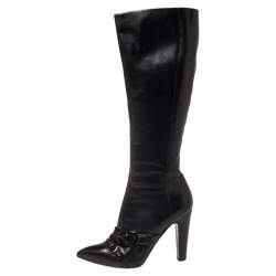 Pre Owned Sergio Rossi Black Leather Knee Boots Size 40