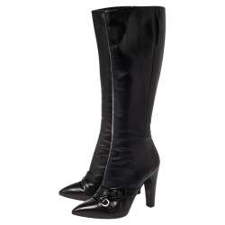 Pre Owned Sergio Rossi Black Leather Knee Boots Size 40