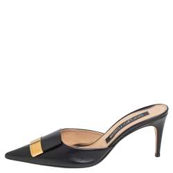 Sergio Rossi Black Leather SR1 Mules Size 40