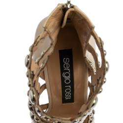 Pre Owned Sergio Rossi Beige Leather Studded Caged Ankle Length Sandals Size 39