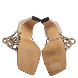 Pre Owned Sergio Rossi Beige Leather Studded Caged Ankle Length Sandals Size 39