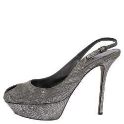 Sergio Rossi Grey/Silver Suede Cachet Peep Toe Platform Slingback Sandals Size 37.5