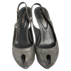 Sergio Rossi Grey/Silver Suede Cachet Peep Toe Platform Slingback Sandals Size 37.5