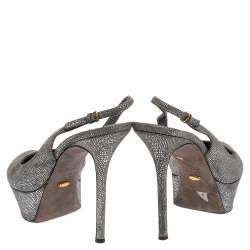 Sergio Rossi Grey/Silver Suede Cachet Peep Toe Platform Slingback Sandals Size 37.5