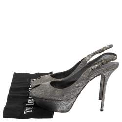 Sergio Rossi Grey/Silver Suede Cachet Peep Toe Platform Slingback Sandals Size 37.5