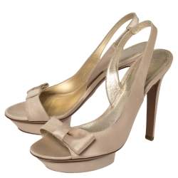 Sergio Rossi Limited Edition Beige Satin Bow Slingback Sandals Size 38.5