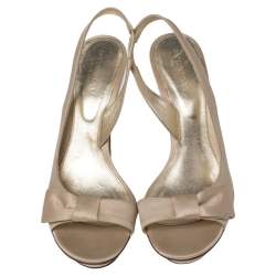 Sergio Rossi Limited Edition Beige Satin Bow Slingback Sandals Size 38.5