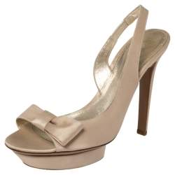 Sergio Rossi Limited Edition Beige Satin Bow Slingback Sandals Size 38.5