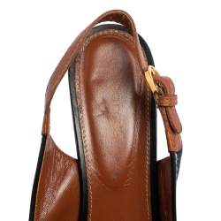 Pre Owned Sergio Rossi Brown/Blue Denim and Leather Peep Toe Slingback Sandals Size 40