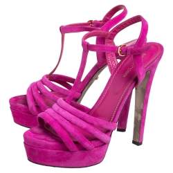 Pre Owned Sergio Rossi Pink Suede T Strap Platform Sandals Size 40