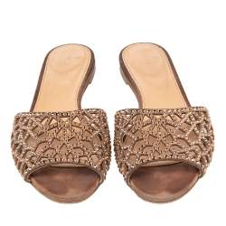 Pre Owned Sergio Rossi Brown Suede Embellished Flat Slides Size 36 