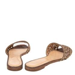 Pre Owned Sergio Rossi Brown Suede Embellished Flat Slides Size 36 