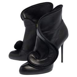 Pre Owned Sergio Rossi Black Leather Zipper Ankle Booties Size 39