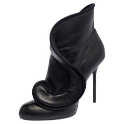 Pre Owned Sergio Rossi Black Leather Zipper Ankle Booties Size 39