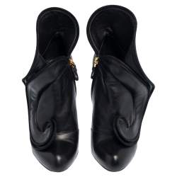 Pre Owned Sergio Rossi Black Leather Zipper Ankle Booties Size 39