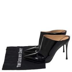 مملوكة مسبقًا حذاء مولز فلات سيرجيو روسي مقدمة مدببة جلد لامع أسود مقاس 40