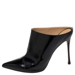 مملوكة مسبقًا حذاء مولز فلات سيرجيو روسي مقدمة مدببة جلد لامع أسود مقاس 40