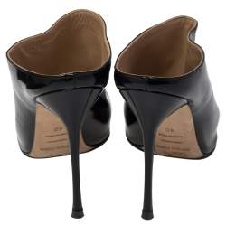 مملوكة مسبقًا حذاء مولز فلات سيرجيو روسي مقدمة مدببة جلد لامع أسود مقاس 40