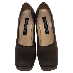 Sergio Rossi Brown Fabric Block Heel Pumps Size 37.5