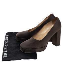 Sergio Rossi Brown Fabric Block Heel Pumps Size 37.5