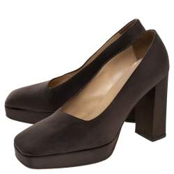 Sergio Rossi Brown Fabric Block Heel Pumps Size 37.5