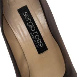 Sergio Rossi Brown Fabric Block Heel Pumps Size 37.5