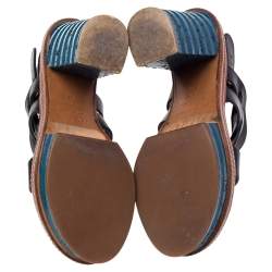 مملوكة مسبقًا صندل سيرجيو روسي جلد أسود كعب سميك نعل سميك فتحة كعب مقاس 37