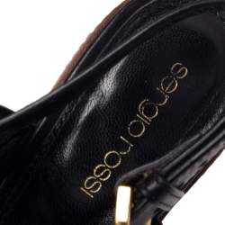 مملوكة مسبقًا صندل سيرجيو روسي جلد أسود كعب سميك نعل سميك فتحة كعب مقاس 37