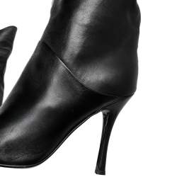 Pre Owned Sergio Rossi Black Leather Pointed Toe Thigh High Boots Size 37