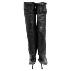 Pre Owned Sergio Rossi Black Leather Pointed Toe Thigh High Boots Size 37