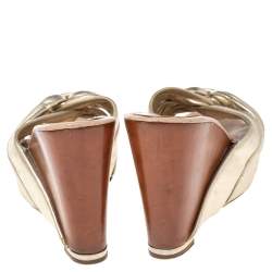 Pre Owned Sergio Rossi Metallic Gold Leather Wedge Slide Sandals Size 40